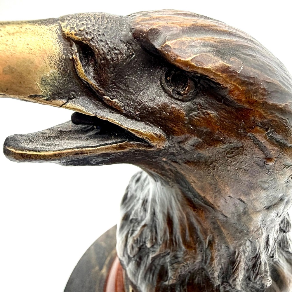 Heavy Cast Brass Bronze Bald Eagle Head Bust Sculpture USA Wood Base 8"‎ - Picture 15 of 16